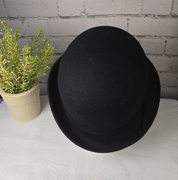 Black Wool Bucket Hat With Trim Classic Dressy Preppy - Picture 3 of 8
